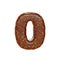 Chocolate Cake Donut Font with colorful sprinkles. Delicious Number 0. 3D render Illustration.