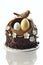 Chocolate cake in the form of a bird\\\'s nest with eggs. Easter dessert
