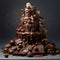 Chocolate cake. Freshly prepared delicious chocolate fountain on a gray background