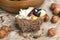 chocolate cake with nougat and roasted hazelnuts