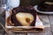 Chocolate cake with pears baked inside