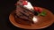 Chocolate cake with pouring vanilla powdered sugar