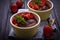 Chocolate cake in ramekin prepared in microwave