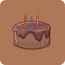 Chocolate cake There are toppings on top and birthday candles, vector design and isolated background.