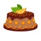 Chocolate cake torte with orange topping vector template icon