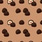 Chocolate candies seamless pattern on beige background with sweet food desserts. Vector confectionery treats and snacks design