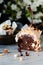 Chocolate capcake with chocolate cream. American dessert. Popular pastries. Cake, muffins
