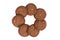Chocolate cashew nut butter cookies stack flower shape, isolated