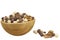 Chocolate cereal balls in a bowl of bamboo. Healthy breakfast with fruit and milk. A diet full of energy and fiber for athletes.