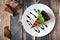 Chocolate cheesecake above view over rustic wood