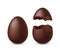 Chocolate chicken egg. Dessert in shape of whole and broken spheres. Realistic confectionery. Tasty gift for children