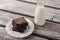 Chocolate Chip Brownie on wheathered wood table