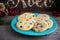 Chocolate chip and candy cookies on a plate