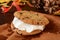 Chocolate chip cookie sandwich with butterscotch cream