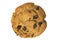 Chocolate chip cookie on white with clipping path