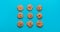 Chocolate chip cookies animation. Cookies moving on blue background