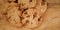 Chocolate chip cookies panorama on a rustic wooden background, toned