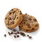 Chocolate chip cookies with pieces of chocolate on white , generative AI