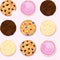 Chocolate Chip, Sugar, Fudge Cookie Seamless Repeating Background