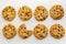 Chocolate chips crunchy cookies. Top view. Banner, grey background.