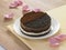 Chocolate chips elegant roses background tiramisu cake round