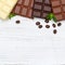 Chocolate chocolates bar food sweets copyspace square wooden boa