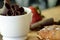 Chocolate closeup in bowl with chocolate shavings