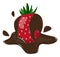 Chocolate coated strawberry with shadow and spray on a white background. Detailed vector icons