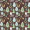 Chocolate color Christmas seamless childish wallpaper with funny paper cutting pattern with little angels, house, snowman, snowy f