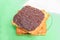 Chocolate on cookies bread square macro focus in the plate