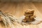 Chocolate cookies on a cloth sack on wood.