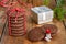 Chocolate cookies, gift, snowman and Christmas tree branches