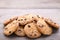 Chocolate cookies on grey table. Chocolate chip cookies shot