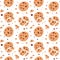 Chocolate cookies pattern. Cartoon seamless texture of sweet bakery dessert with chocolate chips and crumbs. Vector