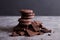 Chocolate cookies on a slide of chocolate. Chocolate