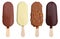 Chocolate covered ice cream flavor variety collection on a stick