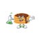 Chocolate cream pancake genius Professor Cartoon character holding glass tube