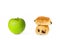Chocolate croissants and a green apple on white background, healthy or unhealthy food choice