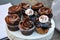 Chocolate  Cup Cake Pastries brown with Fresh Cream