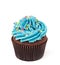 Chocolate cupcake with blue buttercream isolated on white