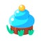 Chocolate Cupcake With Blue Icing, Fairy Tale Candy Land Fair Landscaping Element In Childish Colorful Design Isolated