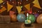 Chocolate cupcake with candle against festive background