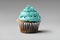 Chocolate cupcake with creamy blue frosting on a light background. Template for displaying product presentation. photo was created