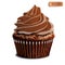 Chocolate cupcake, delicious creamy muffin realistic vector illustration. 3d muffin chocolate bake dessert isolated