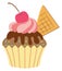 Chocolate cupcake icon. Cherry cream sweet muffin