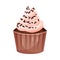 Chocolate cupcake with lush pink cream. Vector illustration on a white background.