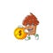 Chocolate cupcake rich cartoon character have big gold coin