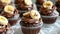 Chocolate cupcakes with banana. AI generated.