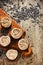 Chocolate cupcakes decorated with close up rose piping icing