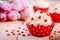 Chocolate cupcakes with vanilla cream and red sugar hearts for Valentine\'s Day